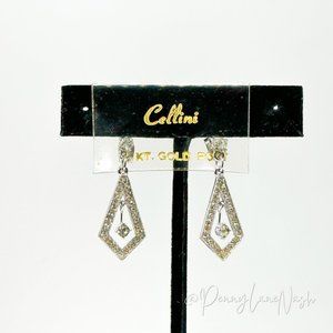 NWT Cellini 14KT Silver Rhinestone Triangle Drop Earrings